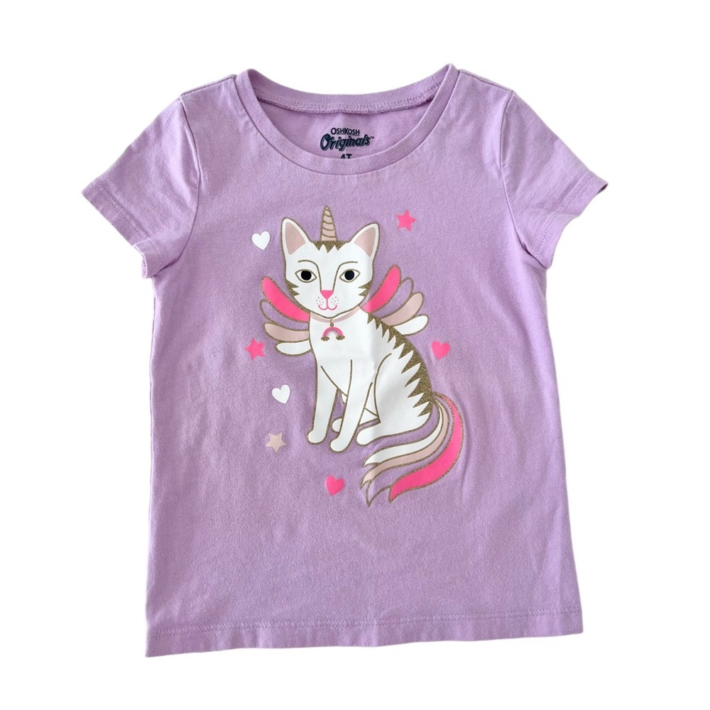 OshKosh B'gosh Lavender Tee with Unicorn Cat Graphic | Girls 4T